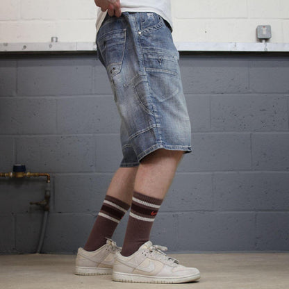 Y2K denim shorts festival jorts blue Projek Raw summer jean shorts