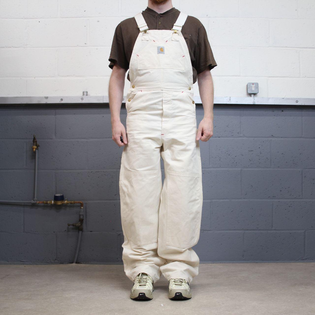 Vintage Carhartt dungarees white painter overalls Bib & brace utility workwear farmer