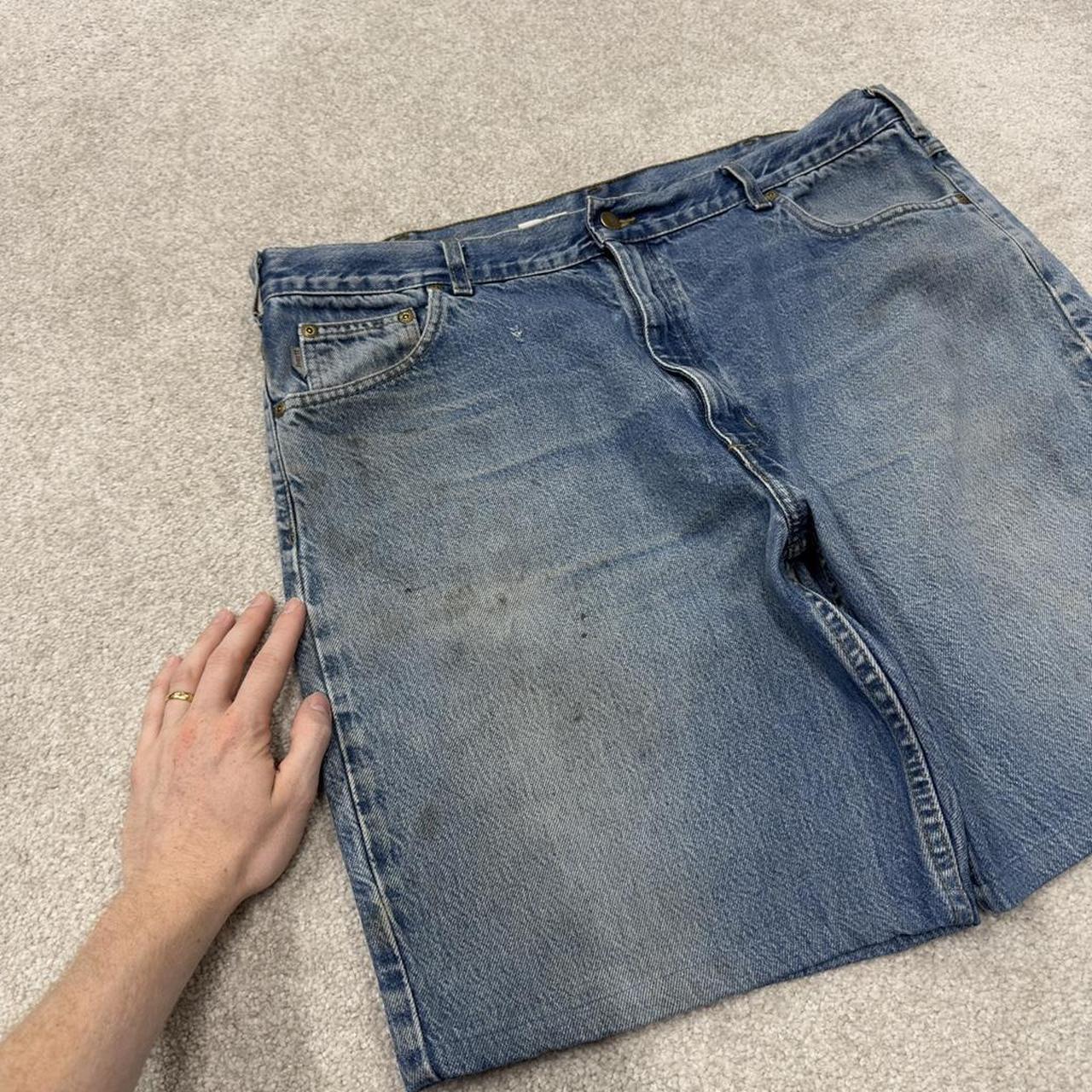 Carhartt denim shorts y2k faded blue Loose skater style work jorts