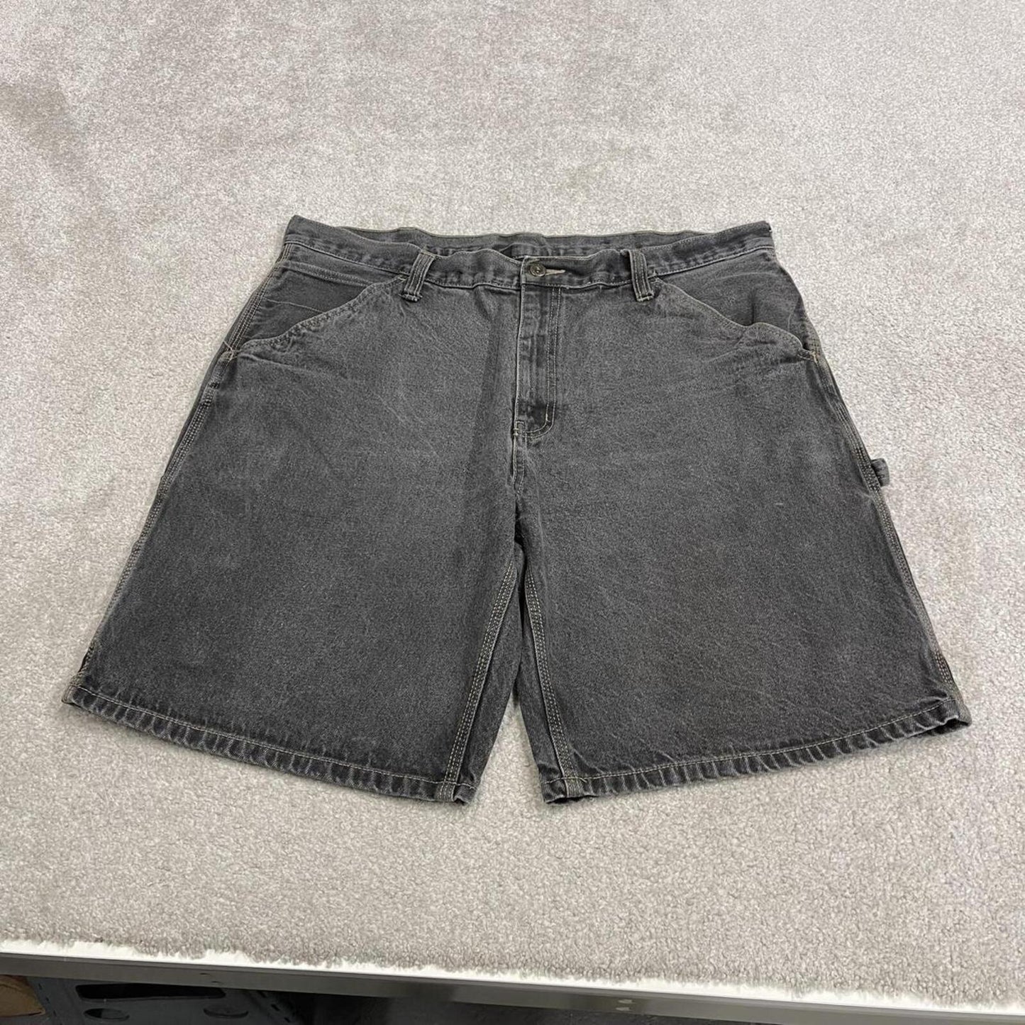 Baggy denim shorts carpenter grey Faded Glory skater style summer festival cargo jorts