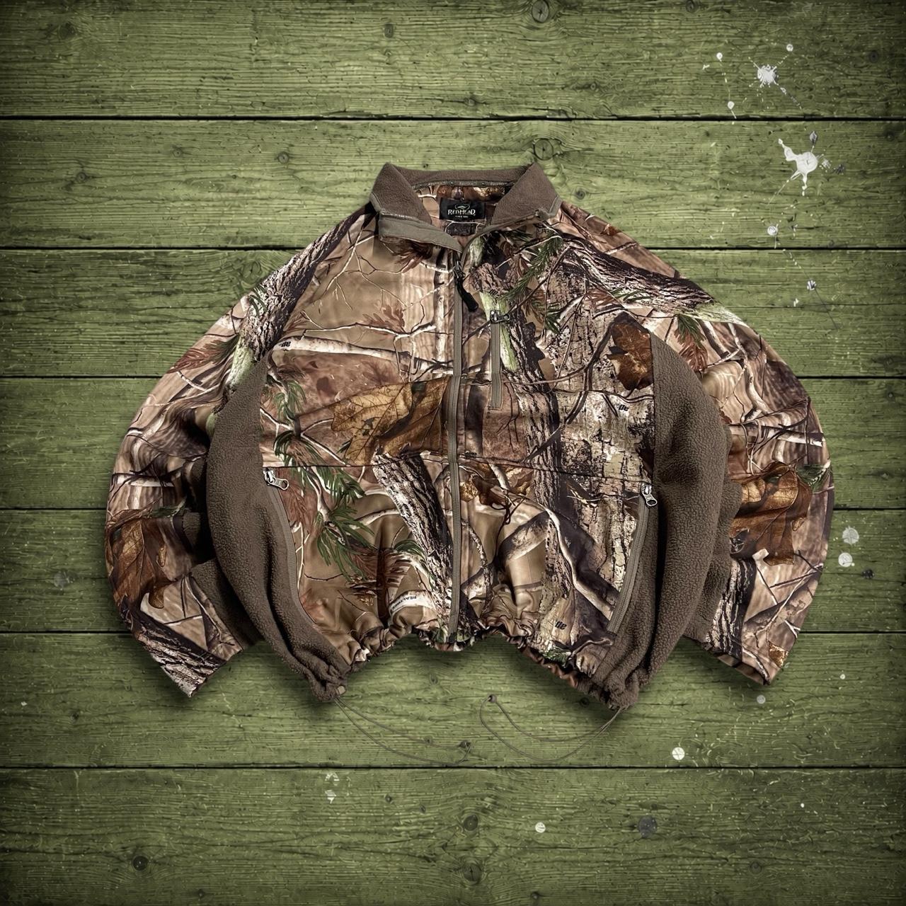 Realtree camo windbreaker fleece jacket brown Full zip y2k adjustable technical camouflage coat