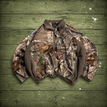 Realtree camo windbreaker fleece jacket brown Full zip y2k adjustable technical camouflage coat
