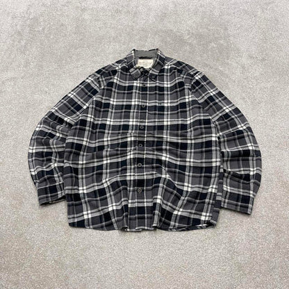 Checkered plaid flannel shirt autumnal M black Weatherproof men's long sleeve button up y2k style