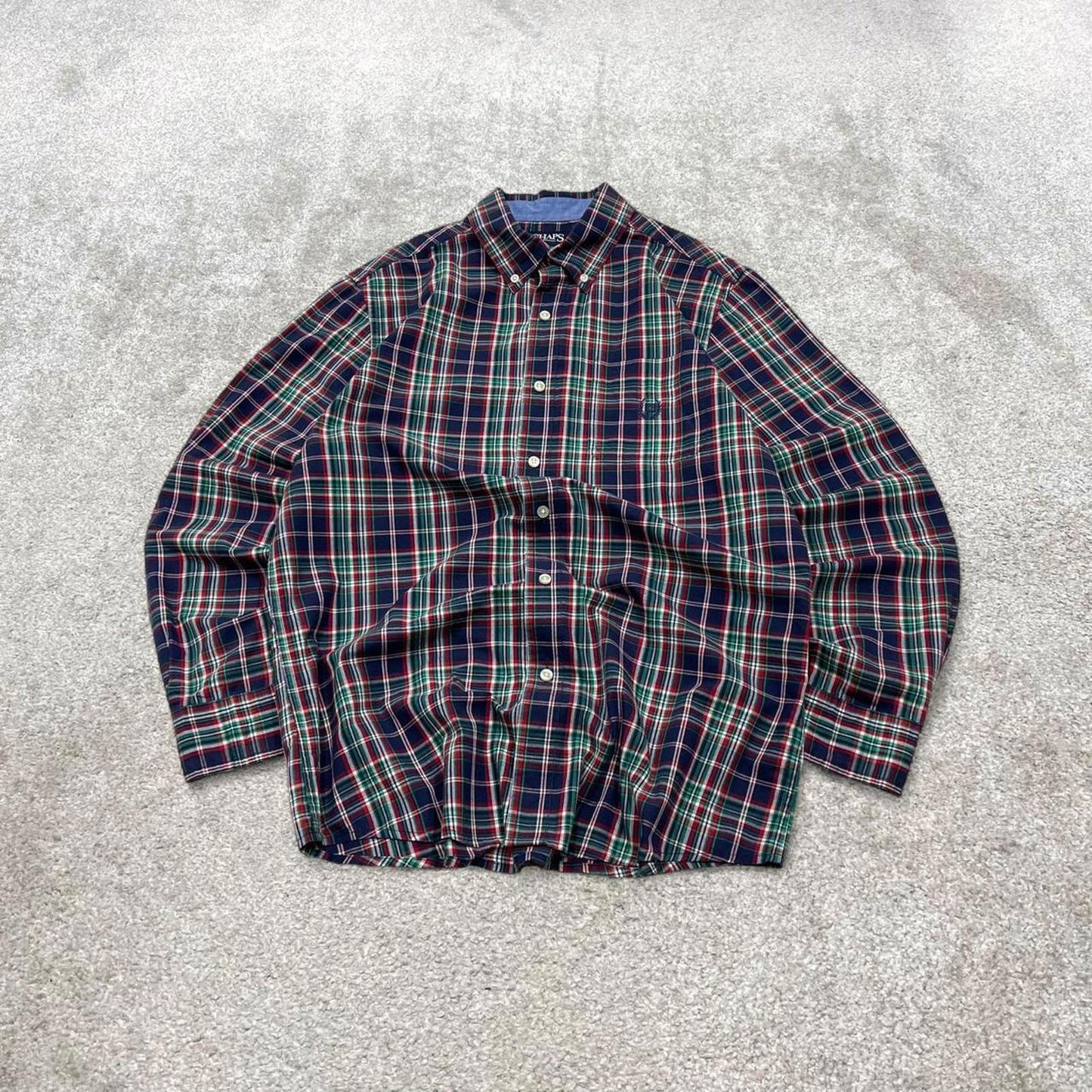 00s Chaps checkered shirt navy M men's long sleeve button up autumn y2k style technical
