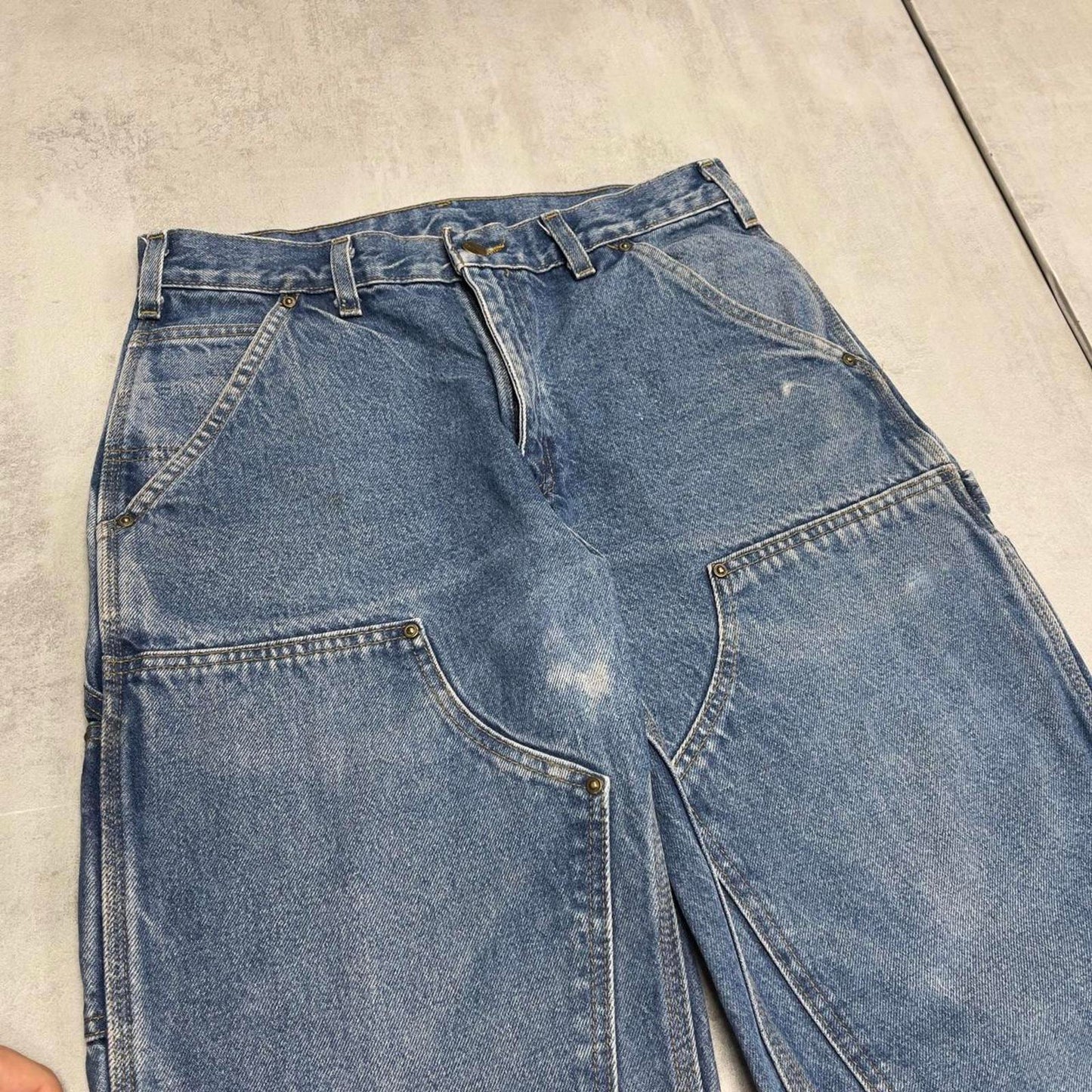 Baggy blue Carhartt double knee carpenter jeans W38L32 90s style thick denim wide leg cargos
