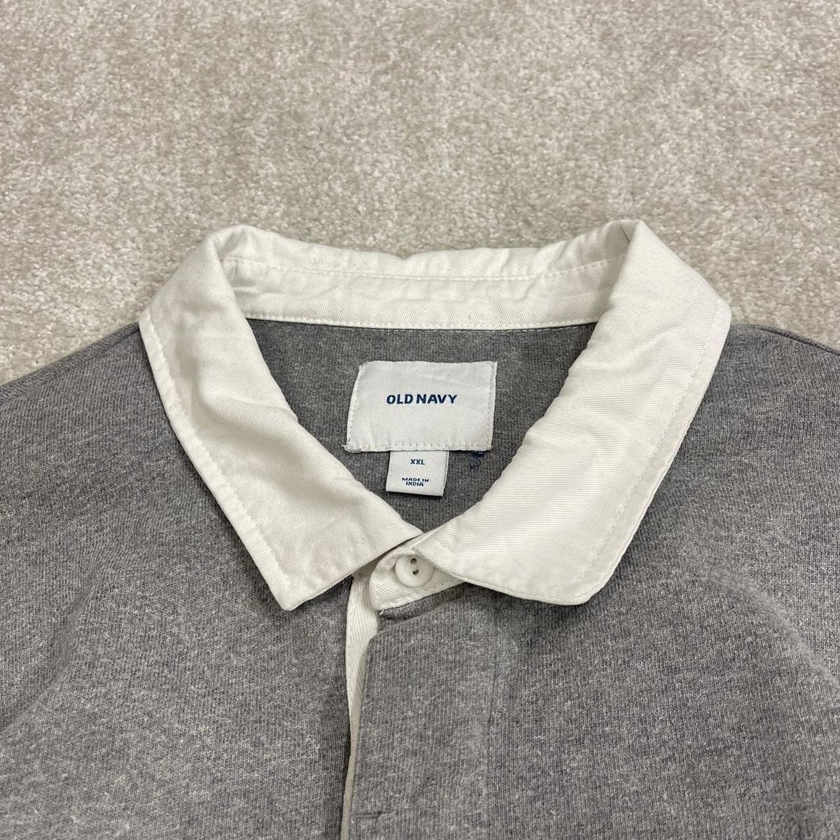 Striped rugby shirt long sleeve polo grey Retro Old Navy button up pullover rugby top