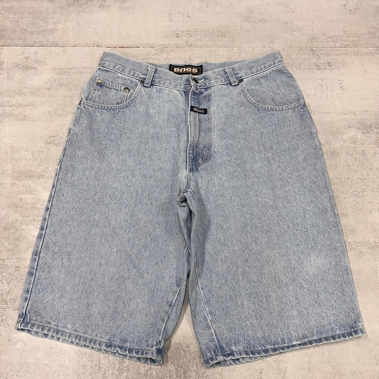 Baggy BOSS denim jorts W34 loose long denim embroidered 90s skater jorts