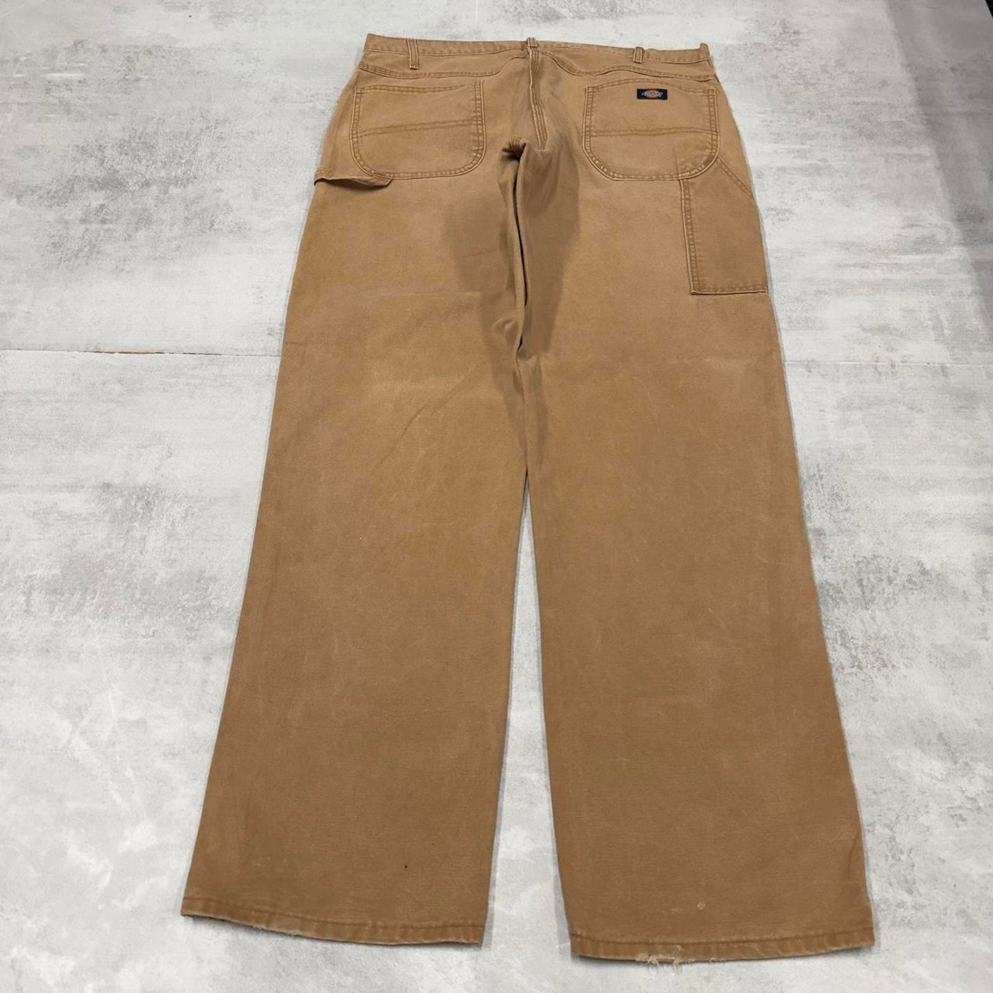 Baggy Dickies carpenter jeans W40L34 faded tan wide leg canvas cargos