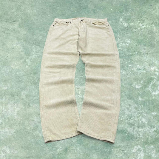 Vintage jumbo corduroy pants pastel yellow Slim taper Pacsun wide wale chunky cord trousers