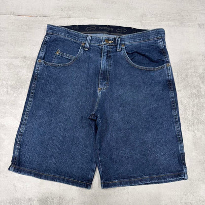 Mens Loose Wrangler jorts W34 blue loose denim skater style shorts