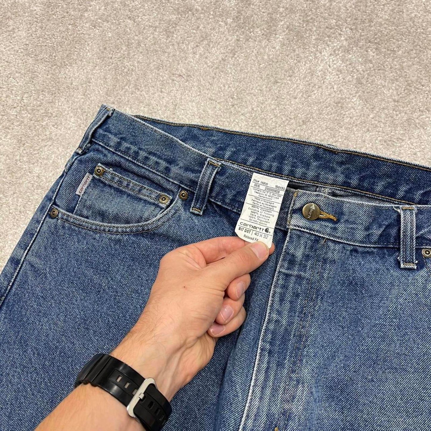 Vintage Carhartt jeans W40L32 blue loose relaxed fit denim 5 pocket 90s skater jeans 100% cotton