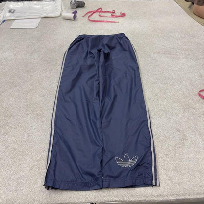 Adidas tracksuit bottoms loose leg navy Vintage mesh lined embroidered side stripe track pants