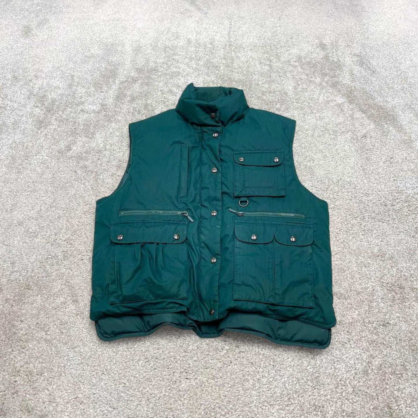 Eddie Bauer technical puffer gilet L women’s green full zip goose down vest outdoors hiking autumn