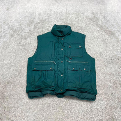 Eddie Bauer technical puffer gilet L women’s green full zip goose down vest outdoors hiking autumn