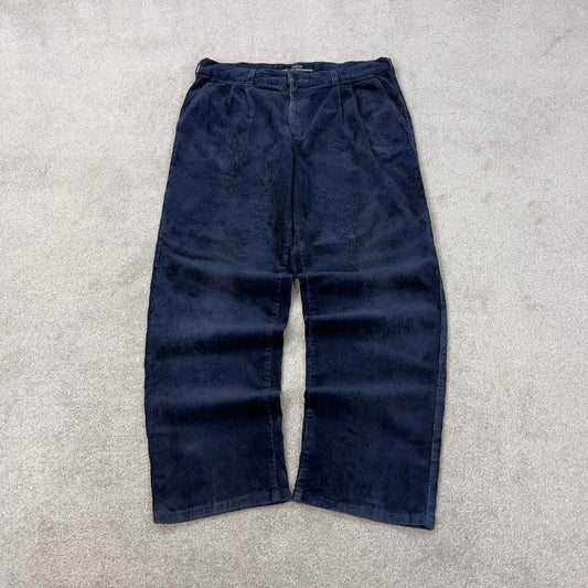 Vintage navy pioneer wide wale pleated corduroy trousers W36L31 chunky baggy cord pants skate style