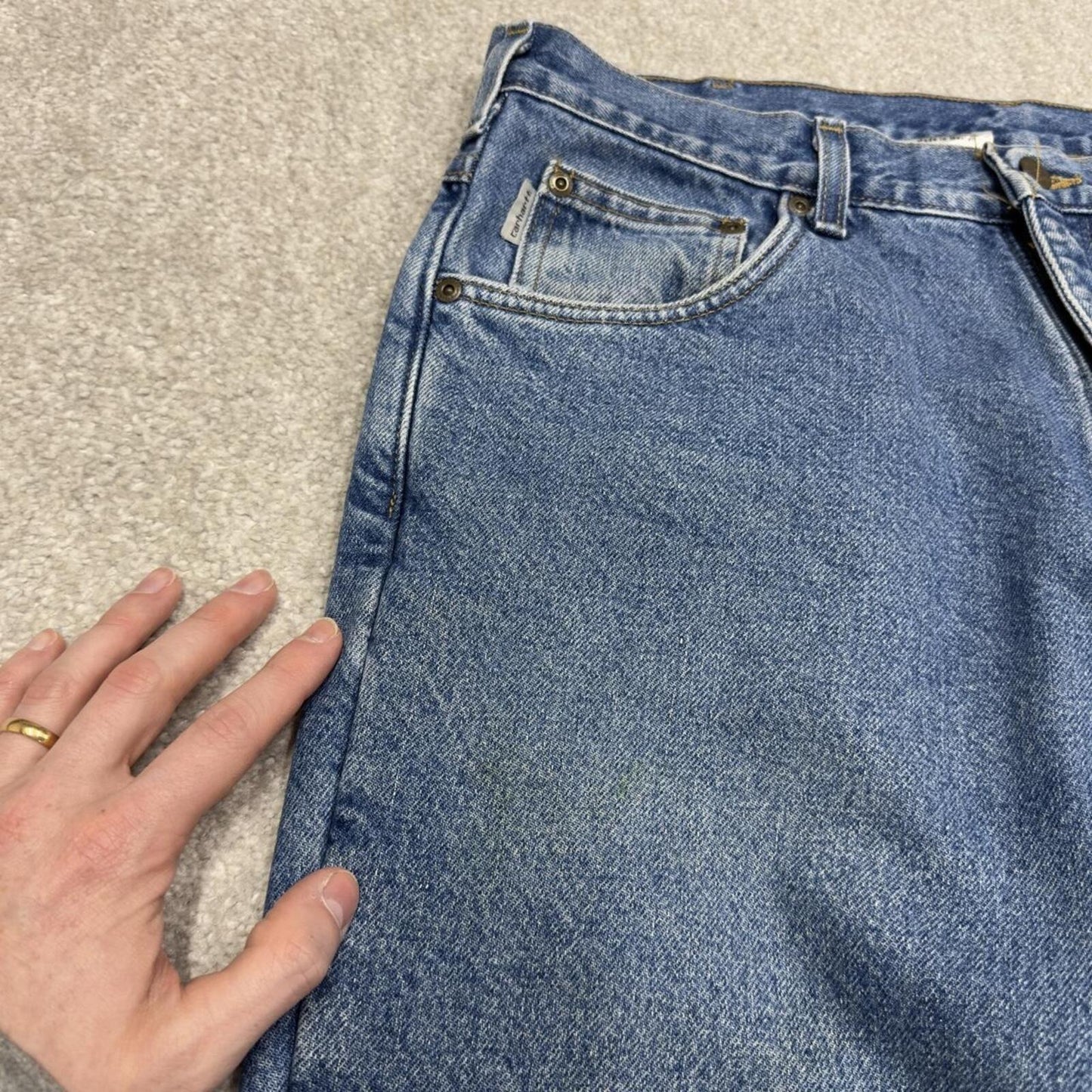 Carhartt work jeans relaxed fit blue Loose fleece lined denim skate style work pants