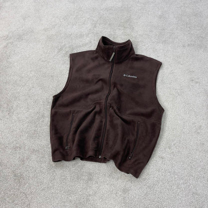 Y2K Columbia technical fleece gilet XL brown men’s zip up embroidered logo