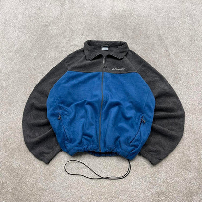 00s Columbia technical fleece XL men's grey blue full zip up y2k style autumn adjustable waist