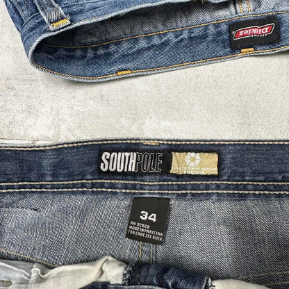 Baggy Southpole skate shorts W34 blue Loose long wide leg embroidered skate jorts