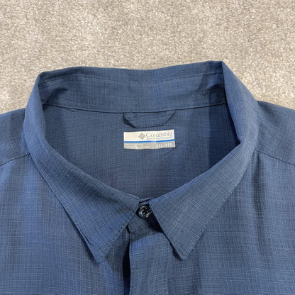 Columbia baggy short sleeve shirt navy Festival style button down summer shirt