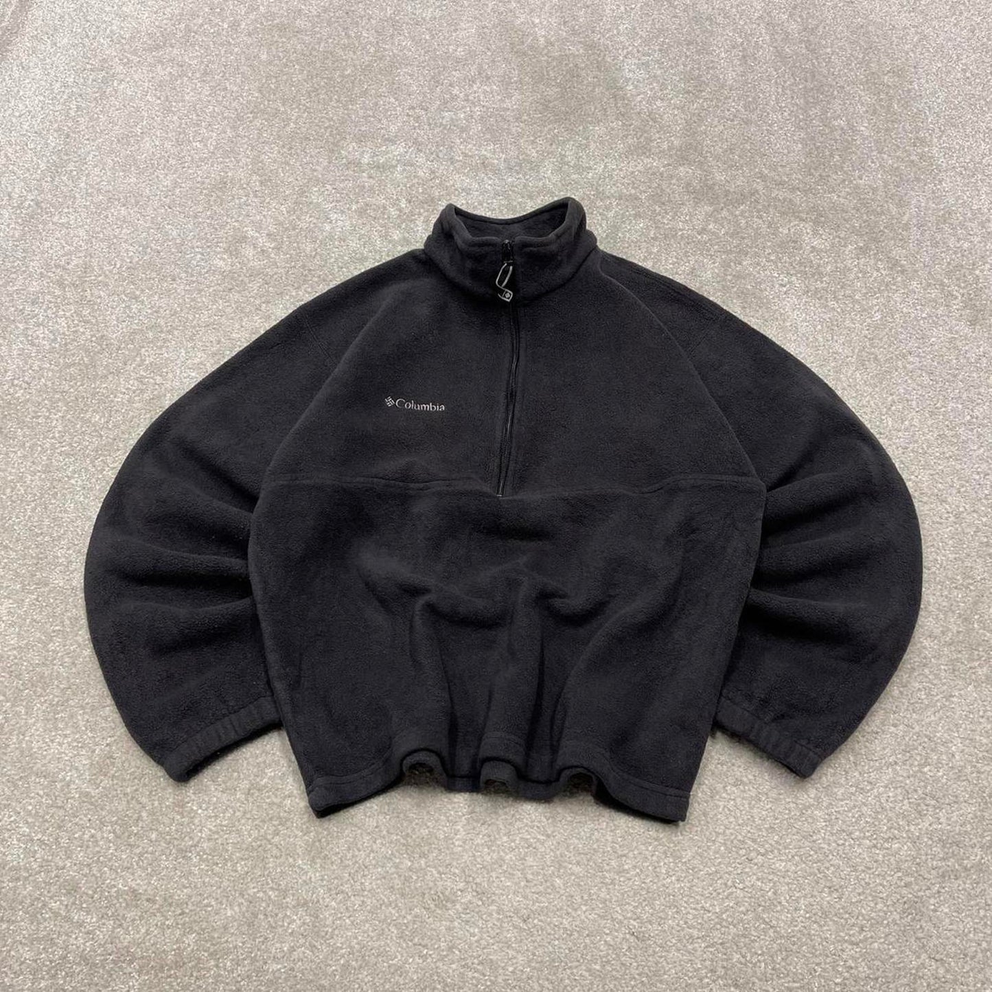 00s Columbia technical fleece boxy cropped S men's black 1/4 zip up y2k style autumn