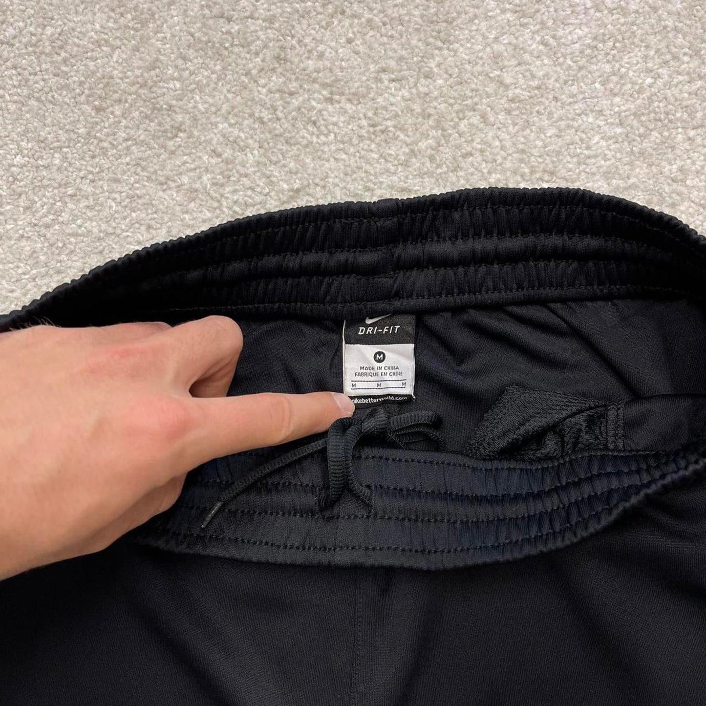 Black baggy Nike trackies Medium y2k style Dri-Fit joggers print Swoosh logo track pants