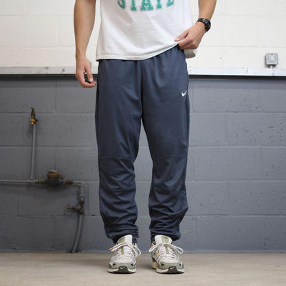 Nike Trackies XXL Grey y2k 00s style dri-fit joggers embroidered logo