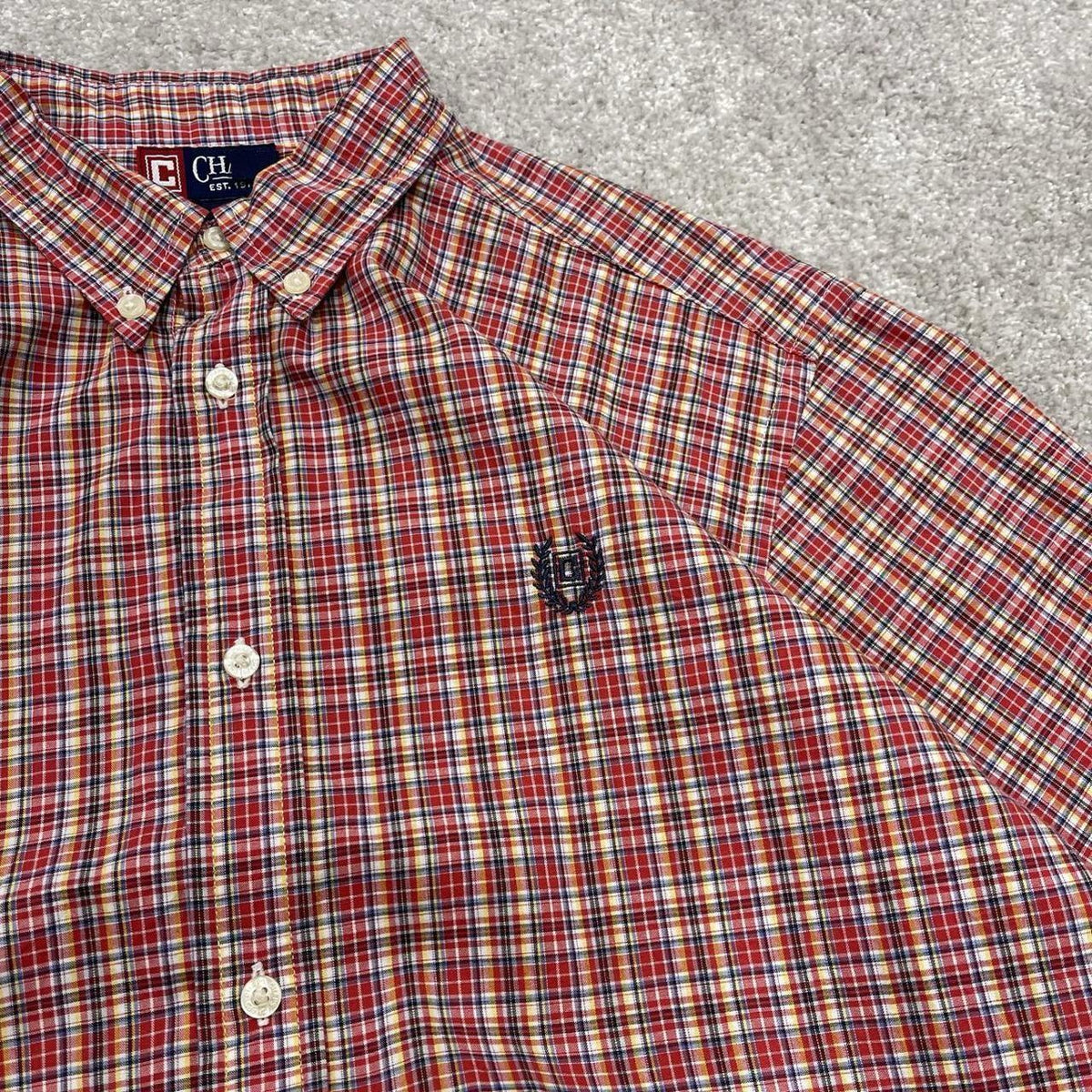 Y2K CHAPS checkered plaid shirt red long sleeve check button down embroidered logo