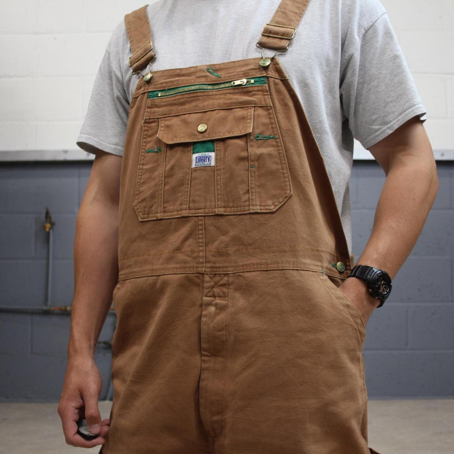 Vintage y2k baggy denim Dungarees loose tan Liberty workwear bib & brace overalls utility