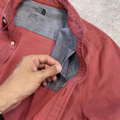 North face short sleeve shirt y2k salmon pink TNF surf style festival button down summer shirt