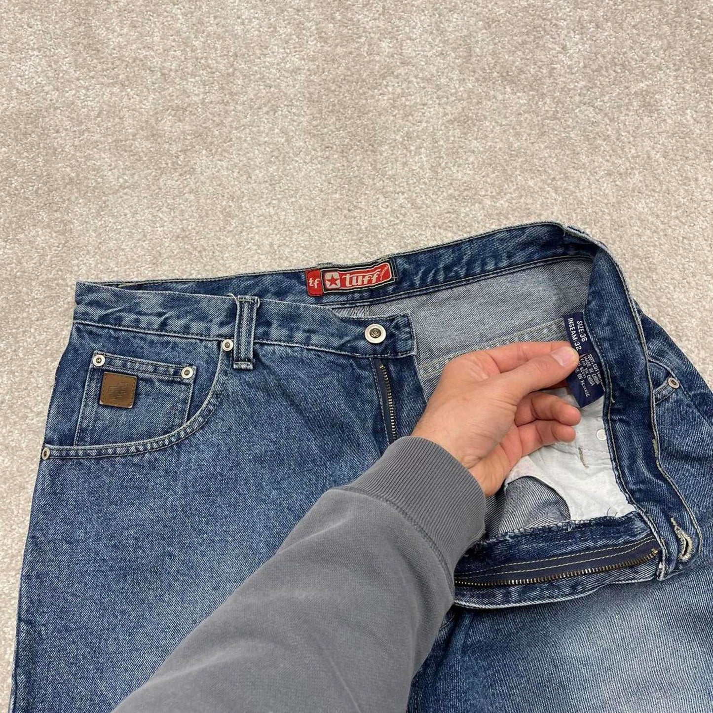 Tuff baggy jeans W36L32 loose wide leg blue denim y2k style skater pants casual wear autumn