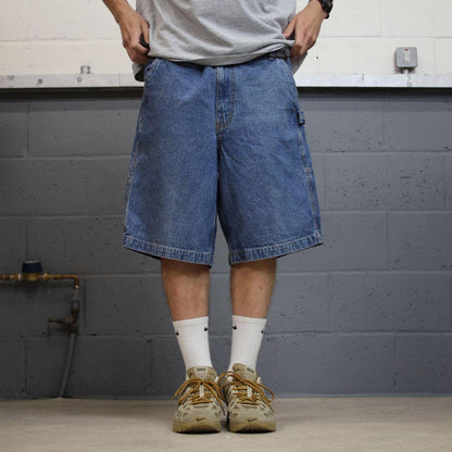 Baggy denim shorts carpenter blue Basic Editions skater style summer festival cargo jorts