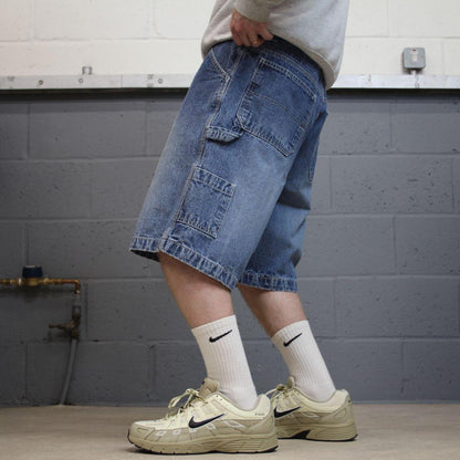 Denim carpenter shorts cargo loose blue Faded Glory skater style surf jorts
