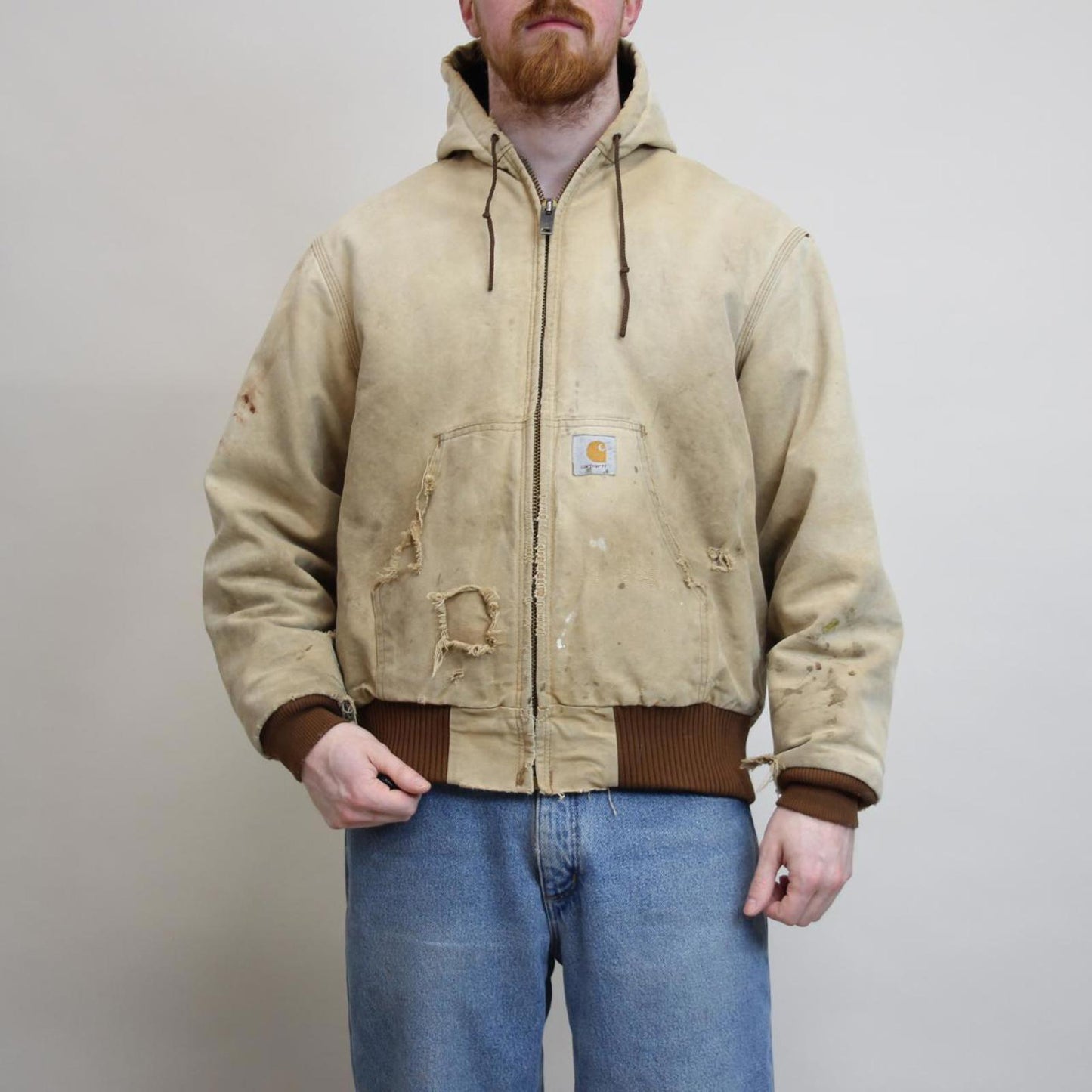 Vintage Carhartt hooded active jacket Small tan canvas 90s style mesh lined active