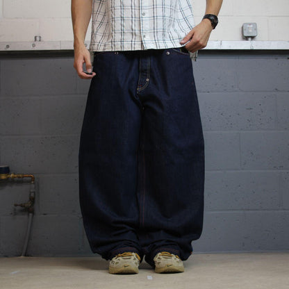 Baggy COOGI embroidered jeans y2k W40L33 navy blue embroidered pattern wide leg skater pants