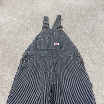 Vintage stripe denim dungarees 00s round house overalls blue Patch logo and adjustable straps