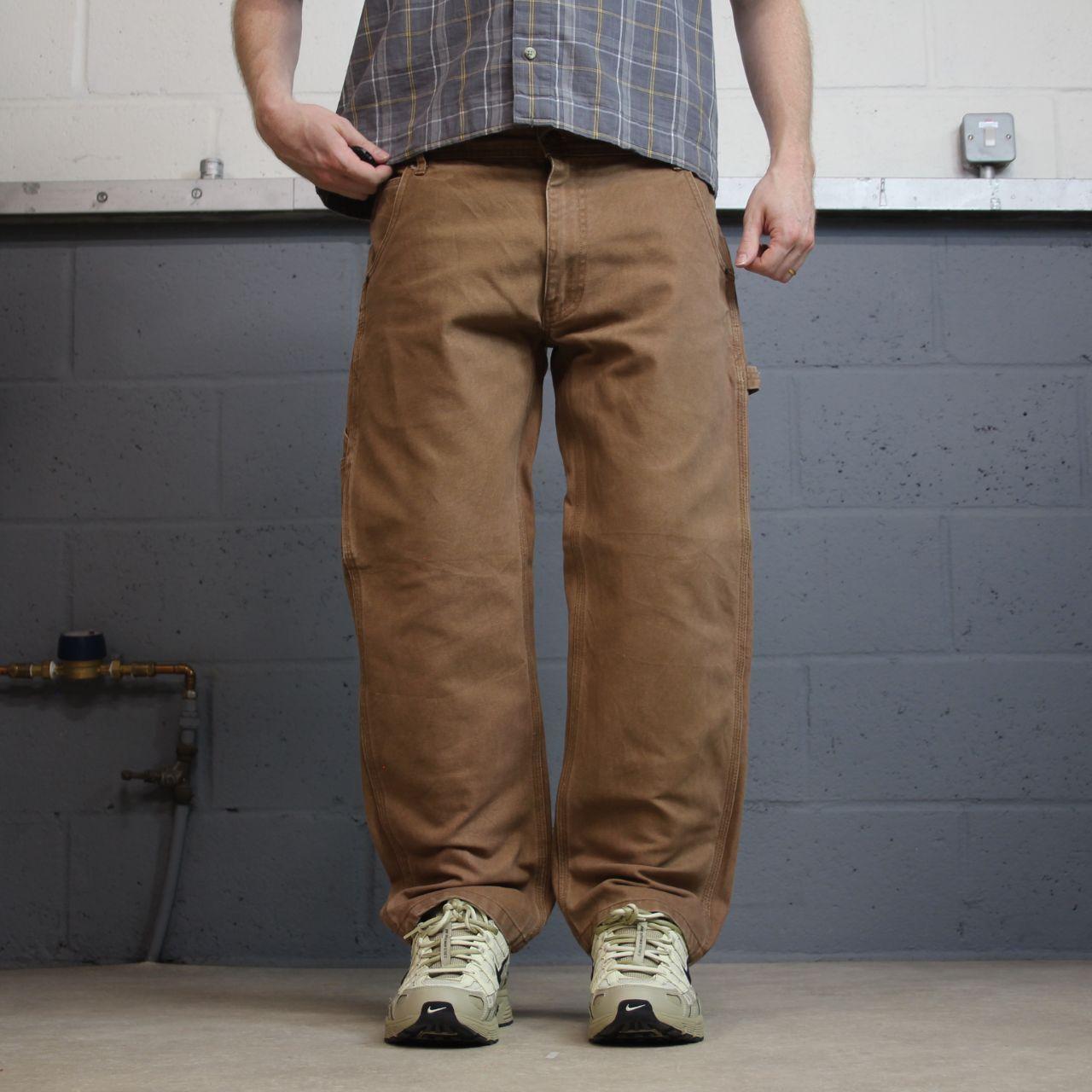 Washed brown carpenter jeans y2k W34L28 Key Workwear straight leg canvas skater pants