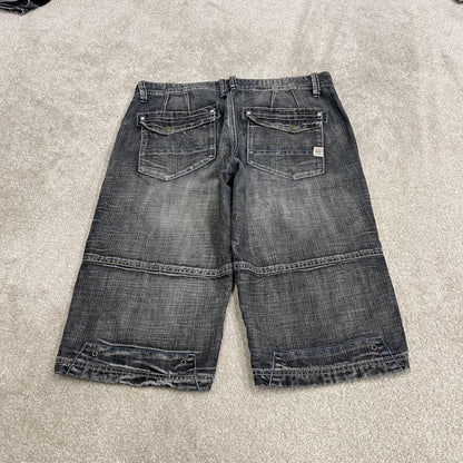 Y2K long denim shorts blue Private Member denim skater style brand surf jorts