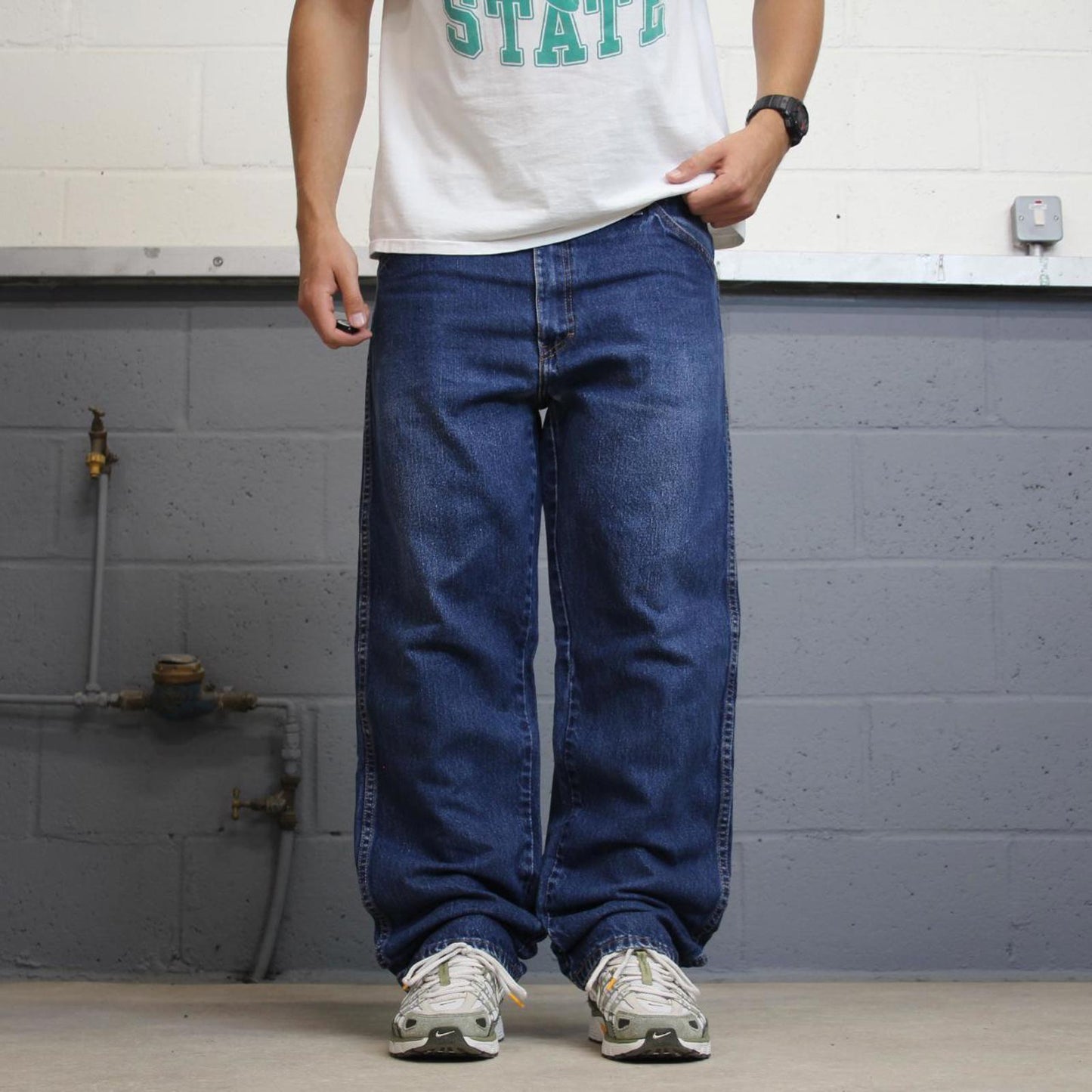 Baggy Dickies jeans skater workwear W38L32 blue denim 90s 5 pocket casual pants American streetwear