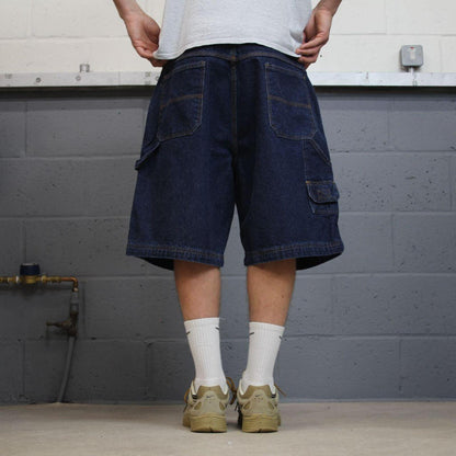 Baggy denim shorts carpenter blue Faded Glory skater style summer festival cargo jorts