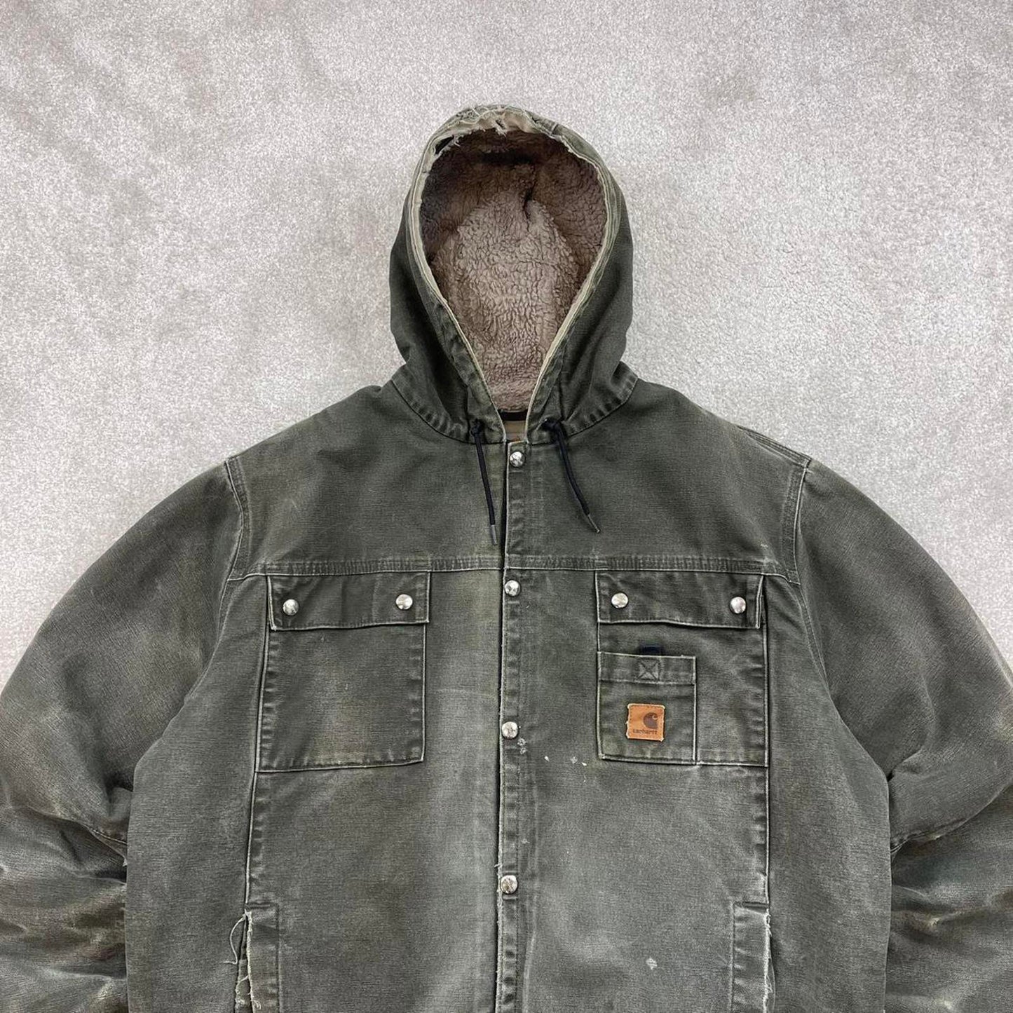 Green Carhartt hooded Bartlett jacket XL technical canvas 90s style skater bomber