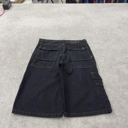 Baggy extra long denim shorts y2k cargo black FOBU wide leg skater style brand surf jorts