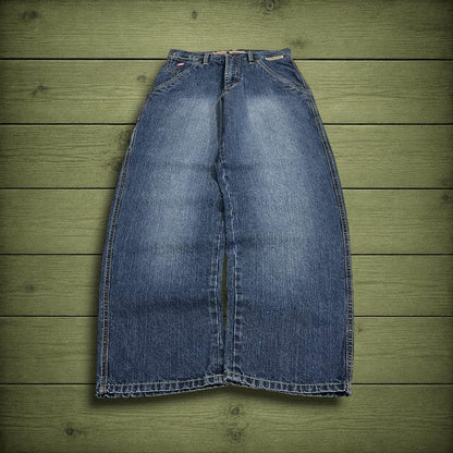 Y2K baggy embroidered jeans wide leg blue denim DrunkNMonkey loose carpenter jeans
