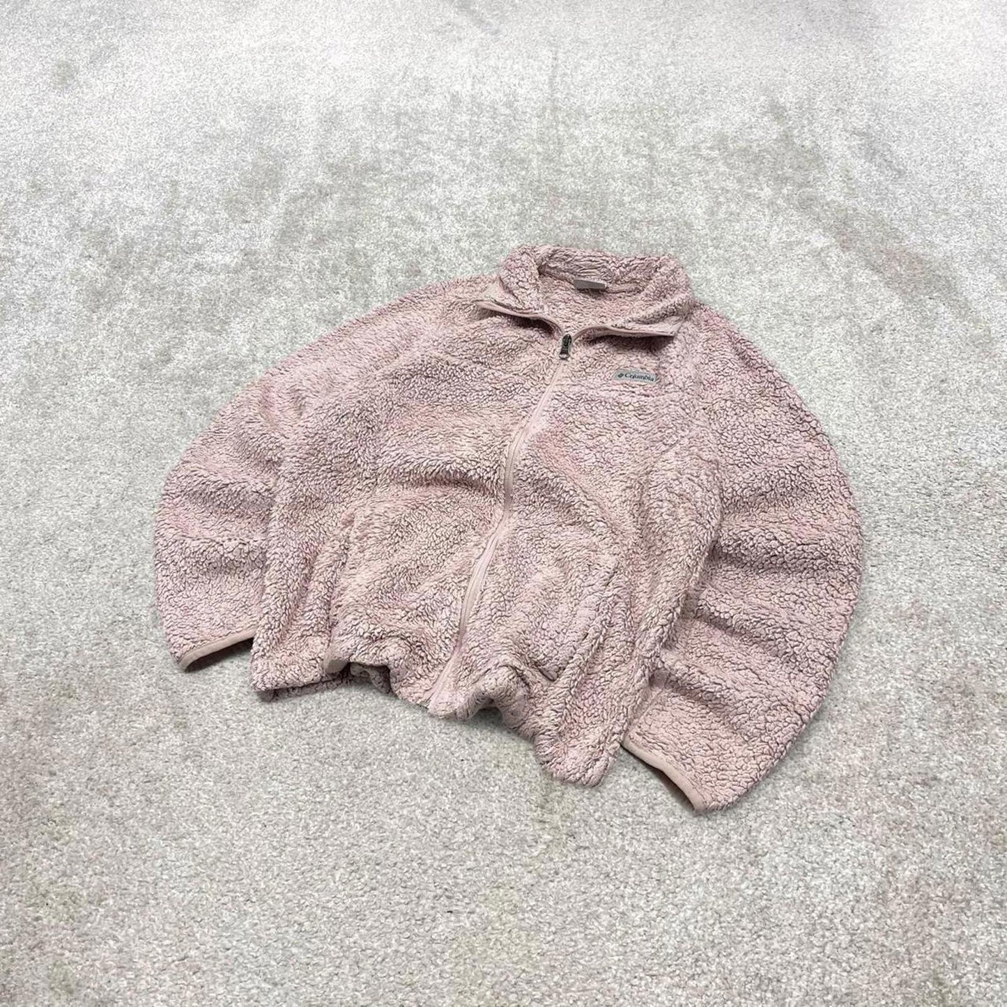 00s Columbia technical fleece M women's pink full zip up teddy bear y2k style autumn