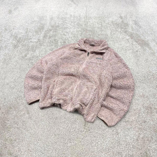 00s Columbia technical fleece M women's pink full zip up teddy bear y2k style autumn