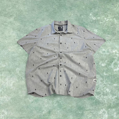 North Face funky pattern short sleeve shirt grey TNF surf style summer festival shirt