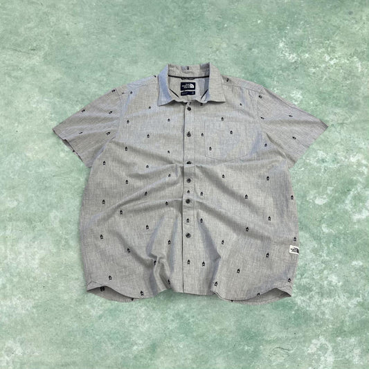 North Face funky pattern short sleeve shirt grey TNF surf style summer festival shirt