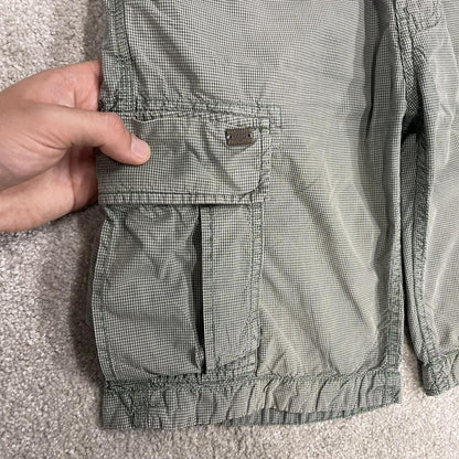Y2k checkered cargo shorts green Lightweight check surf style summer festival shorts