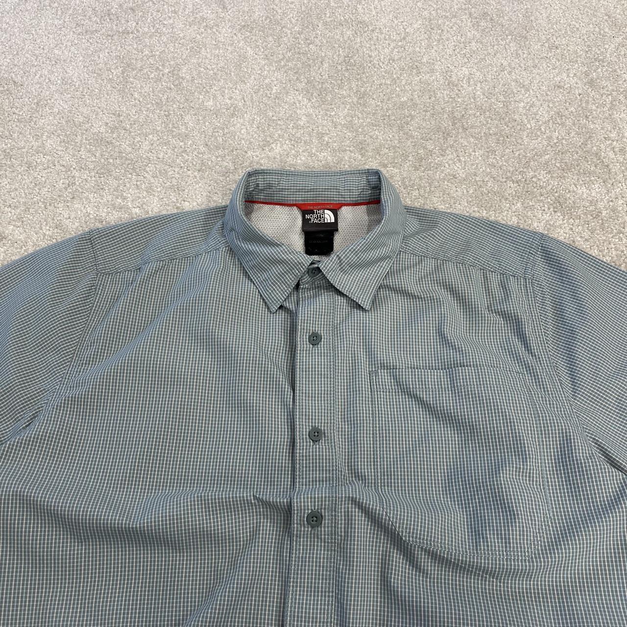 North Face checkered short sleeve shirt blue green TNF surf style check shirt style summer festival