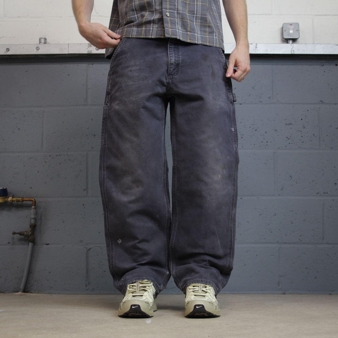 Vintage baggy Carhartt carpenter pants y2k navy Loose leg 100% cotton skater style workwear